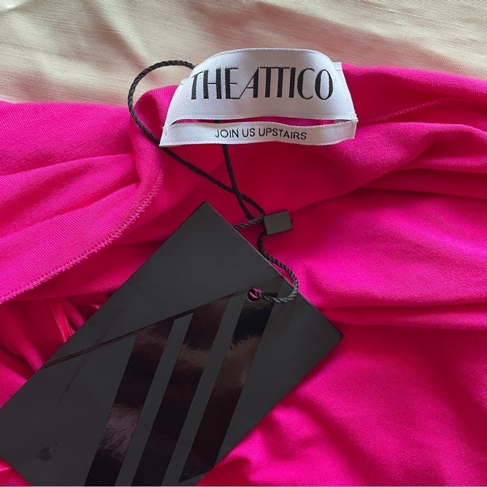 NEW! THE ATTICO- Plunge Neck Mini Dress Fushica Size Small Hot Pink - Picture 12 of 13